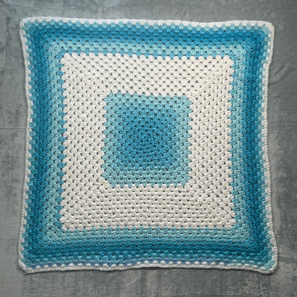 Handmade Granny Square Crochet Blanket Baby Toddler Throw Blue White Ombre